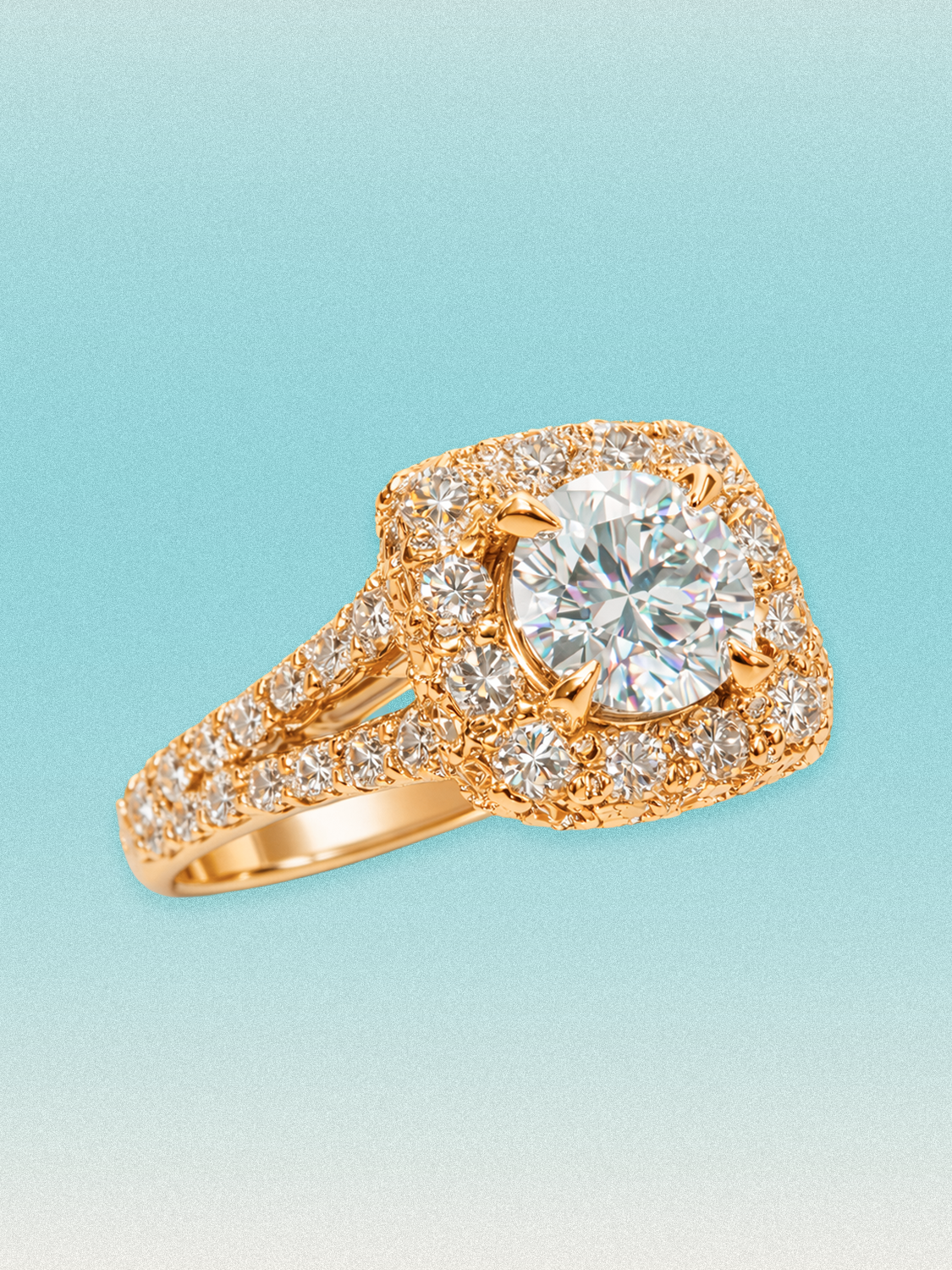 2.60 ctw Round Cushion Halo Pave Lab Grown Diamond Split Band Ring