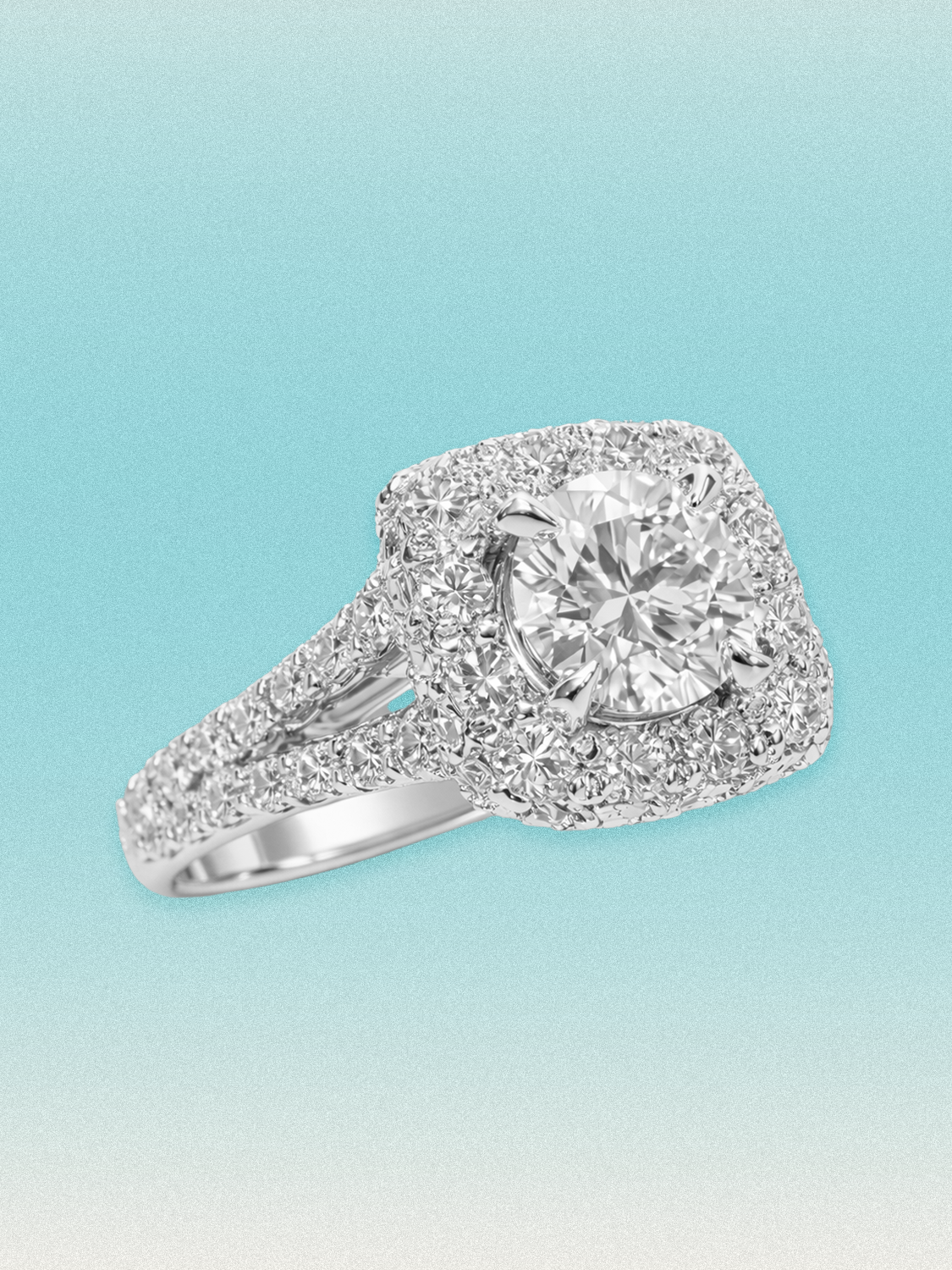 2.60 ctw Round Cushion Halo Pave Lab Grown Diamond Split Band Ring