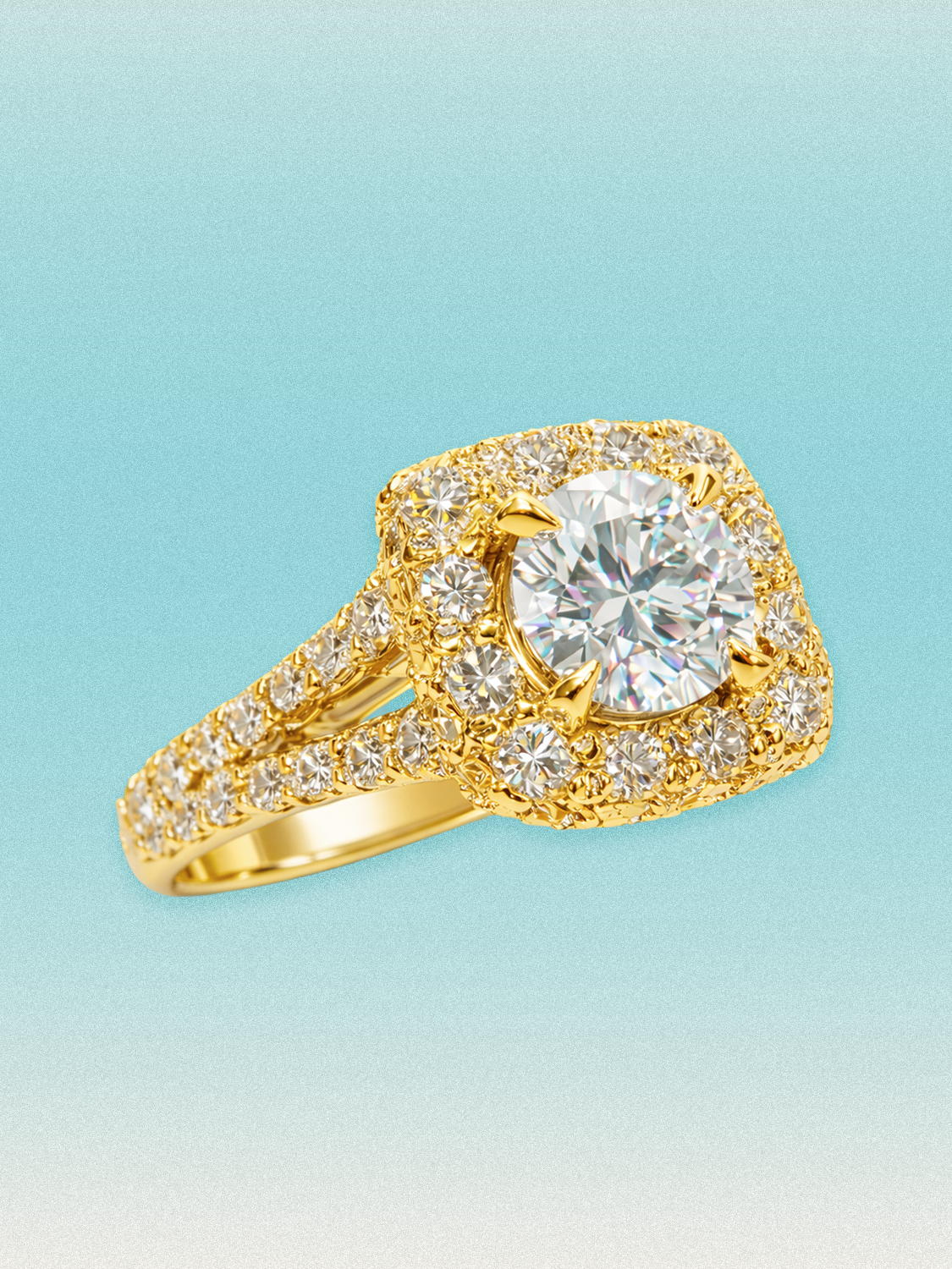 2.60 ctw Round Cushion Halo Pave Lab Grown Diamond Split Band Ring