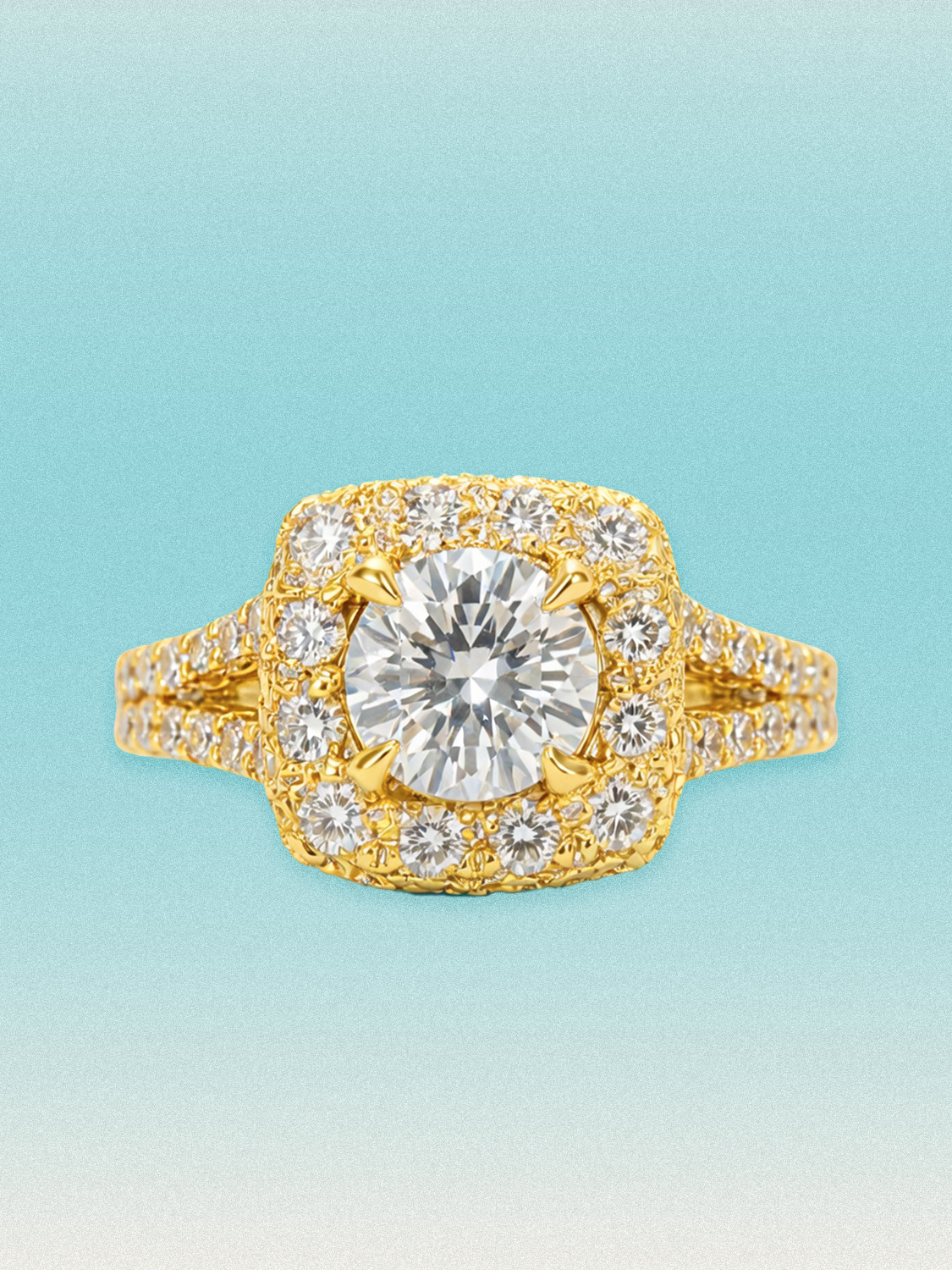 2.60 ctw Round Cushion Halo Pave Lab Grown Diamond Split Band Ring