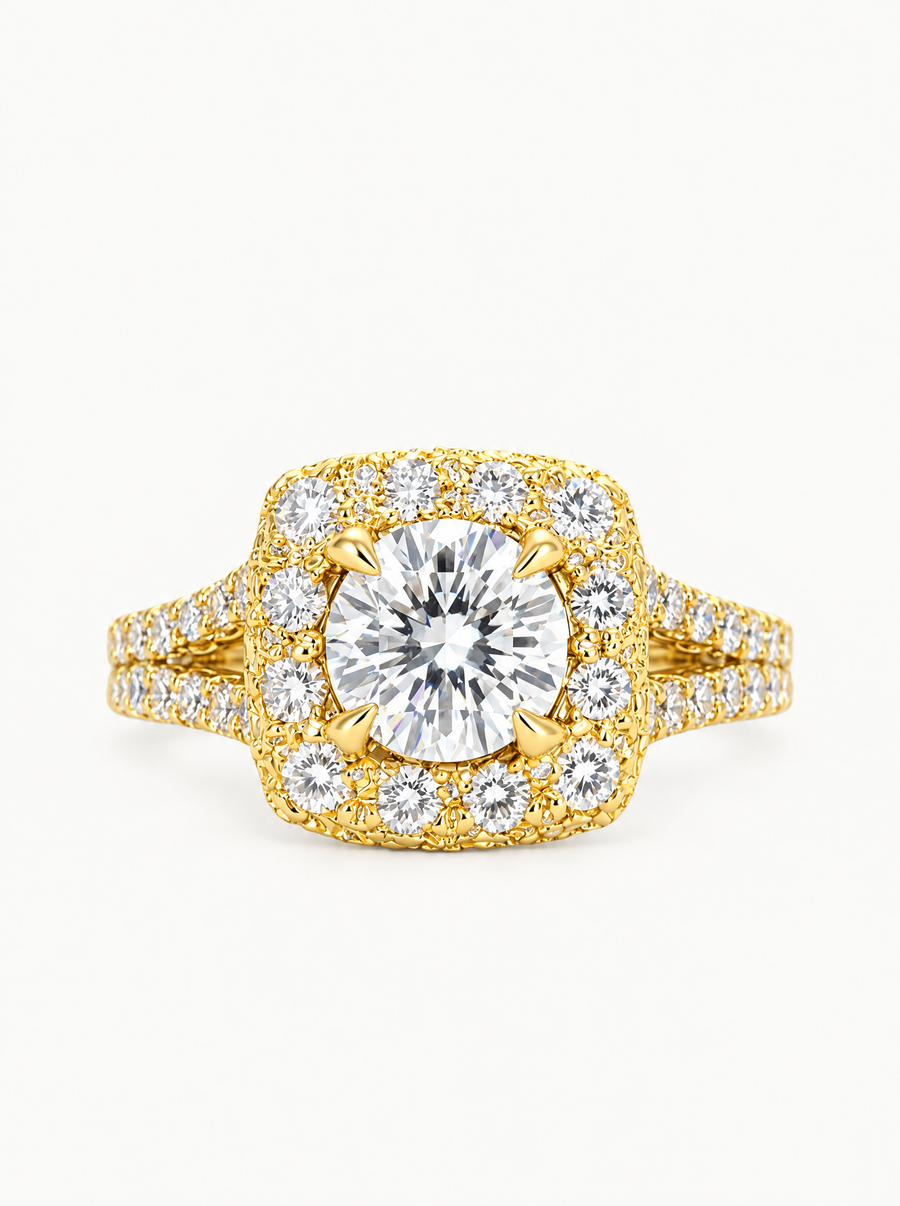2.60 ctw Round Cushion Halo Pave Lab Grown Diamond Split Band Ring