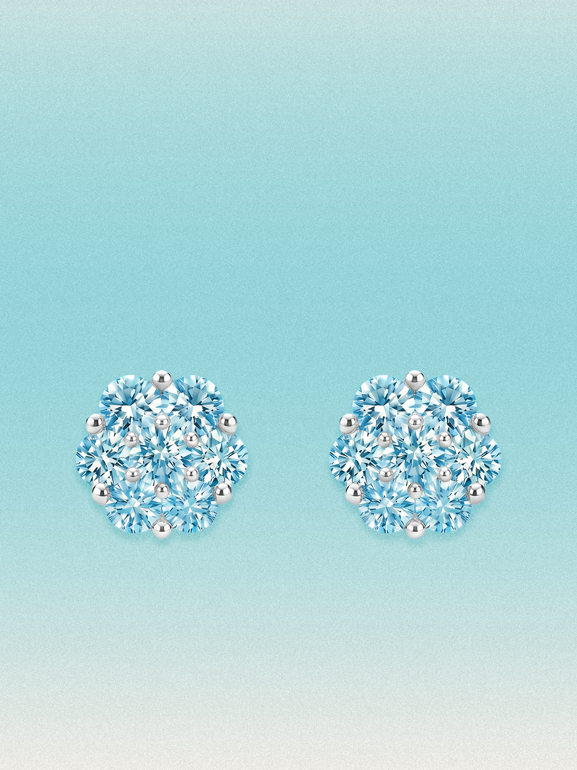 Blue Lab Diamond 14-Stones Flower Cluster Lab Grown Diamond Stud Earrings