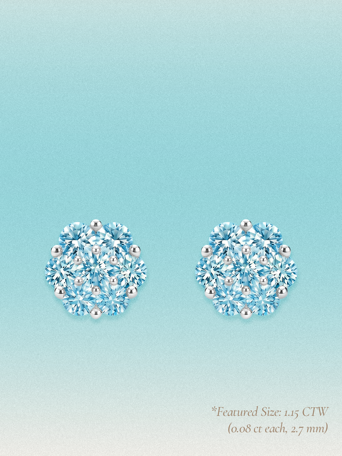Blue Lab Diamond 14-Stones Flower Cluster Lab Grown Diamond Stud Earrings