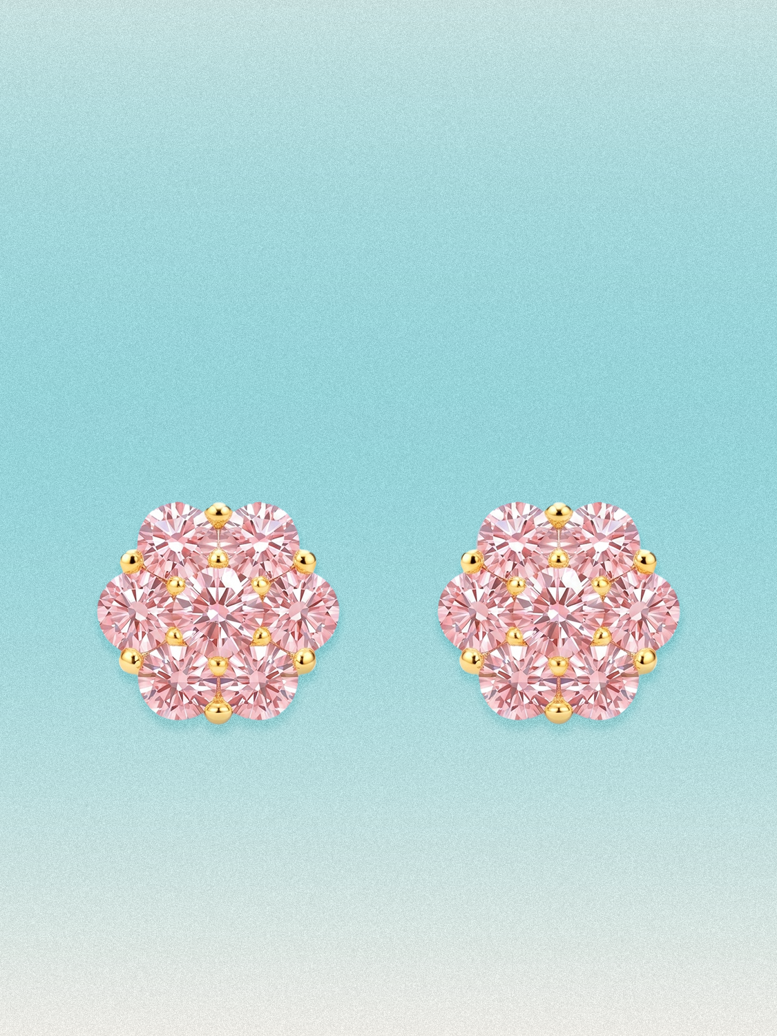 Pink Lab Diamond 14-Stones Flower Cluster Lab Grown Diamond Stud Earrings