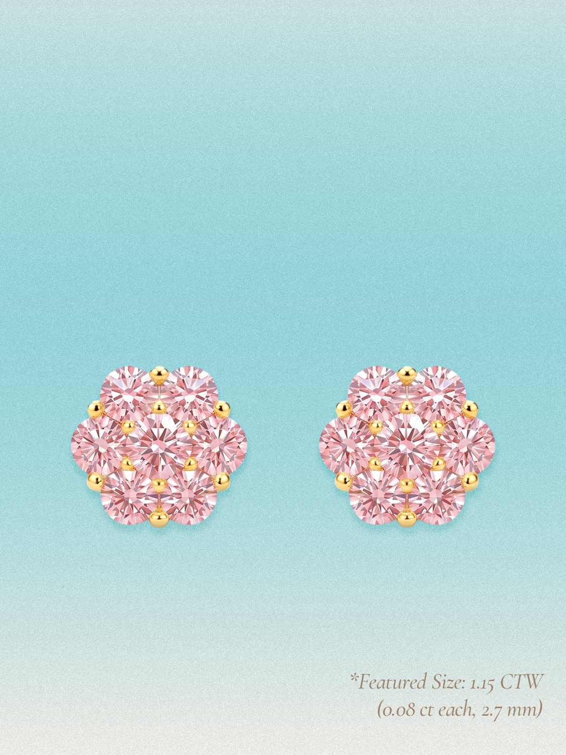 Pink Lab Diamond 14-Stones Flower Cluster Lab Grown Diamond Stud Earrings