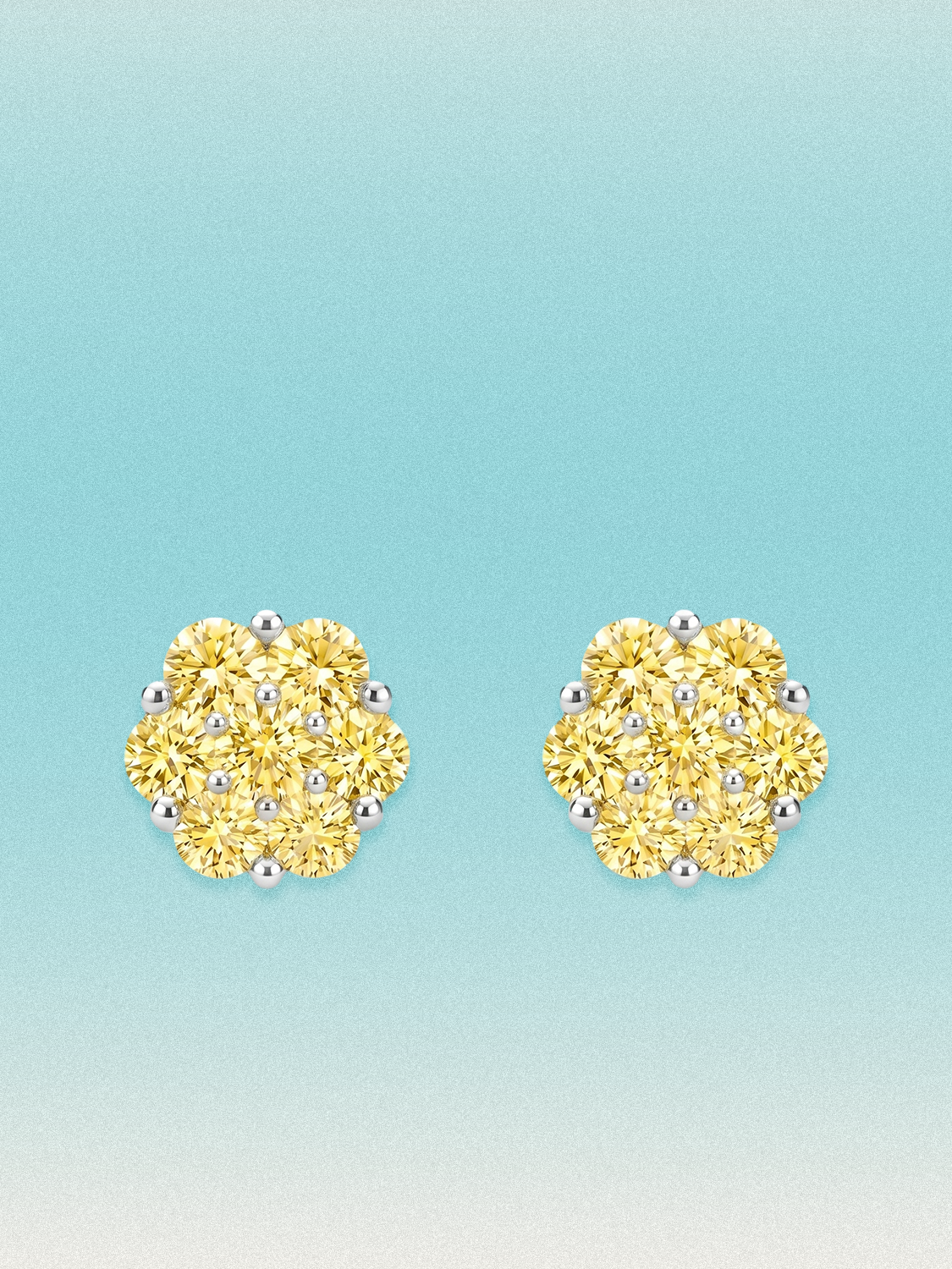 Yellow Lab Diamond 14-Stones Flower Cluster Lab Grown Diamond Stud Earrings