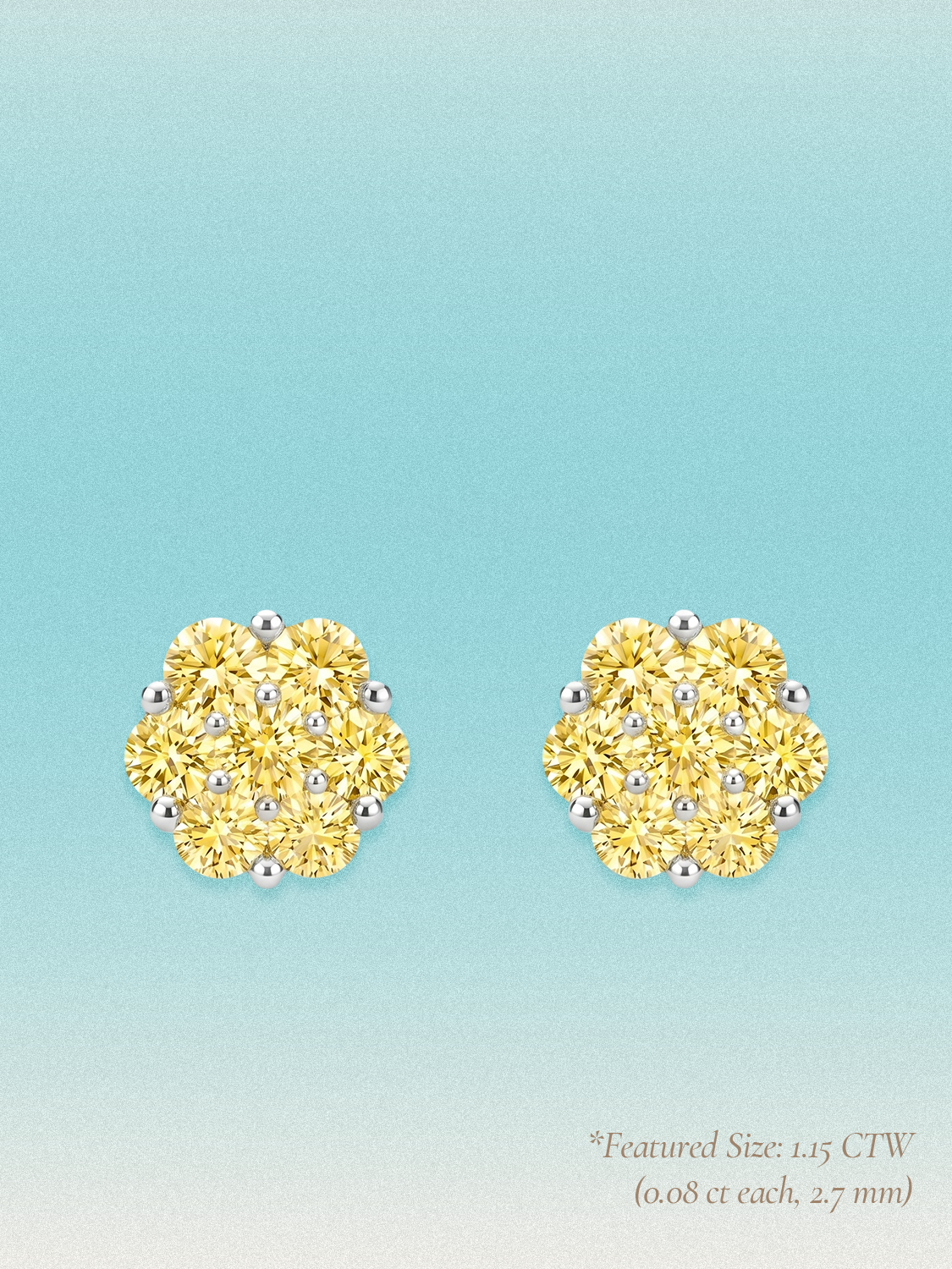 Yellow Lab Diamond 14-Stones Flower Cluster Lab Grown Diamond Stud Earrings