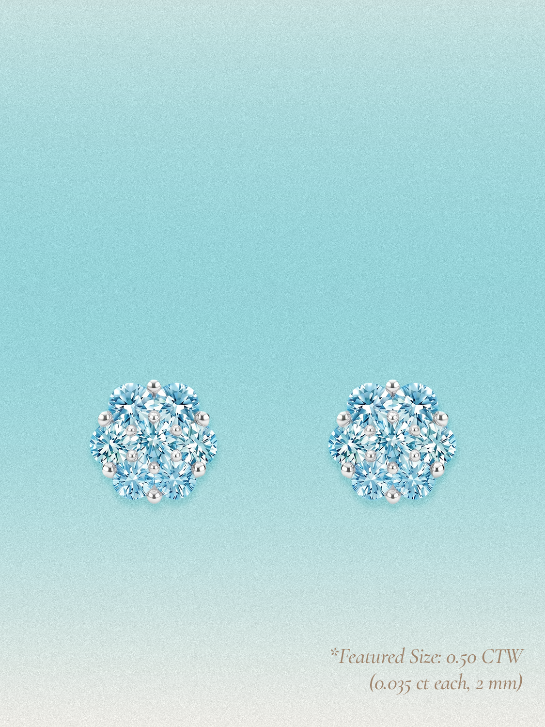 Blue Lab Diamond 14-Stones Flower Cluster Lab Grown Diamond Stud Earrings