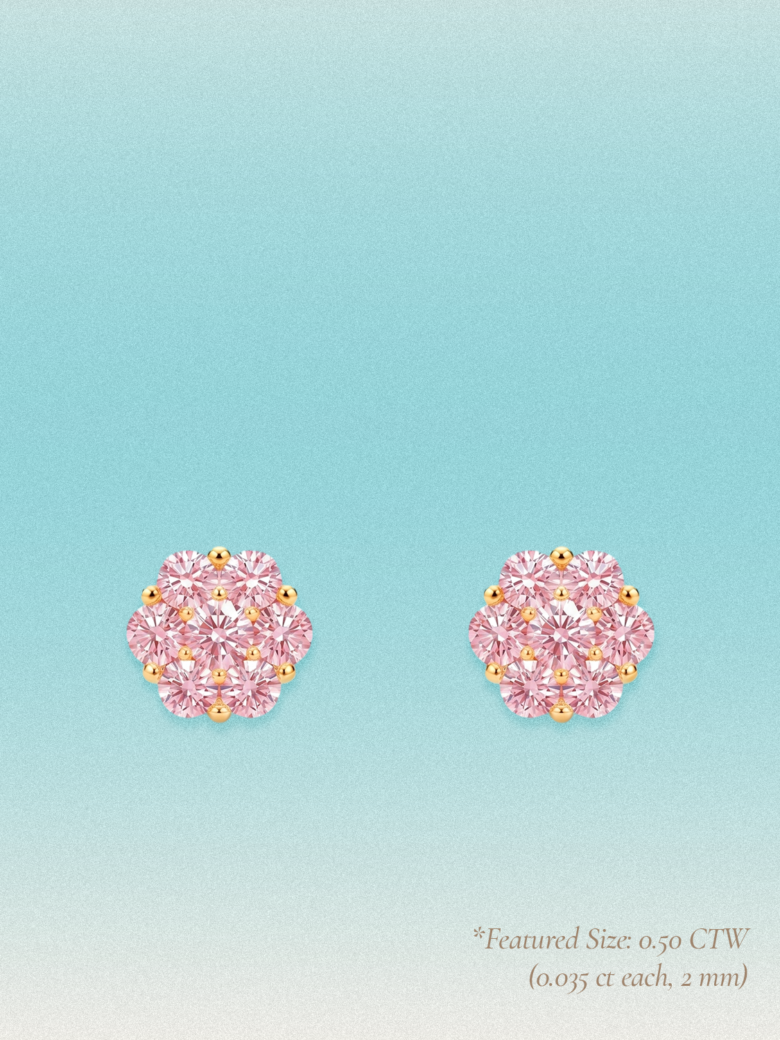 Pink Lab Diamond 14-Stones Flower Cluster Lab Grown Diamond Stud Earrings
