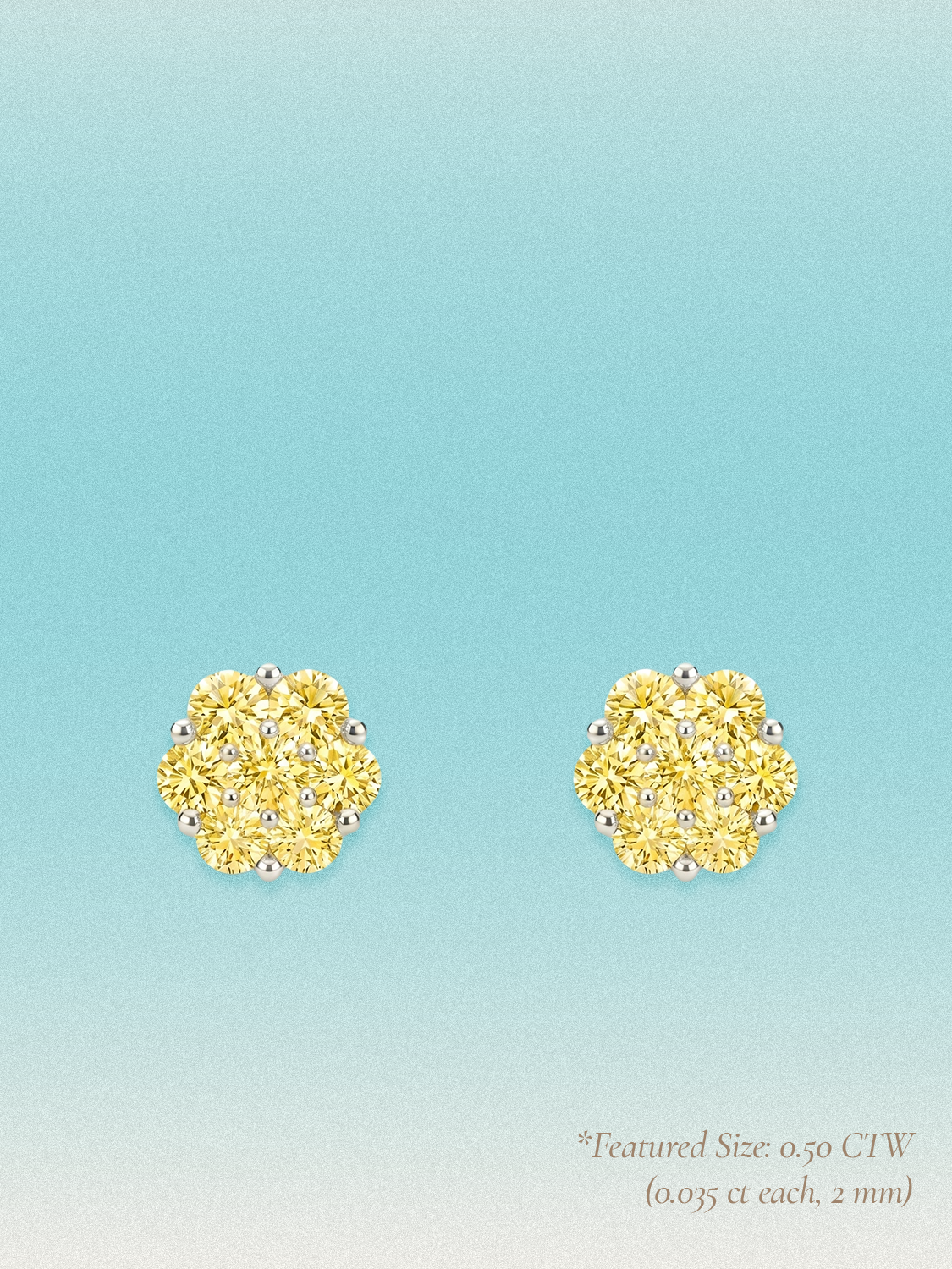 Yellow Lab Diamond 14-Stones Flower Cluster Lab Grown Diamond Stud Earrings