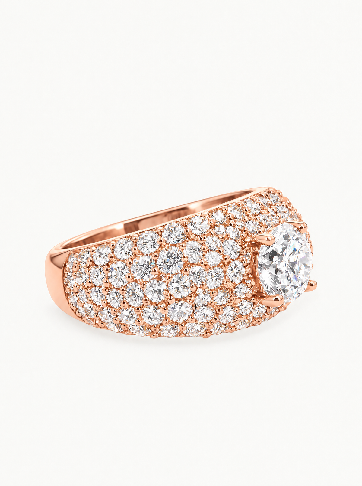 3.00 ctw Round Micro Pave Lab-Grown Diamond Dome Ring in 14K rose gold, front view — Bow Tie Lab Diamonds