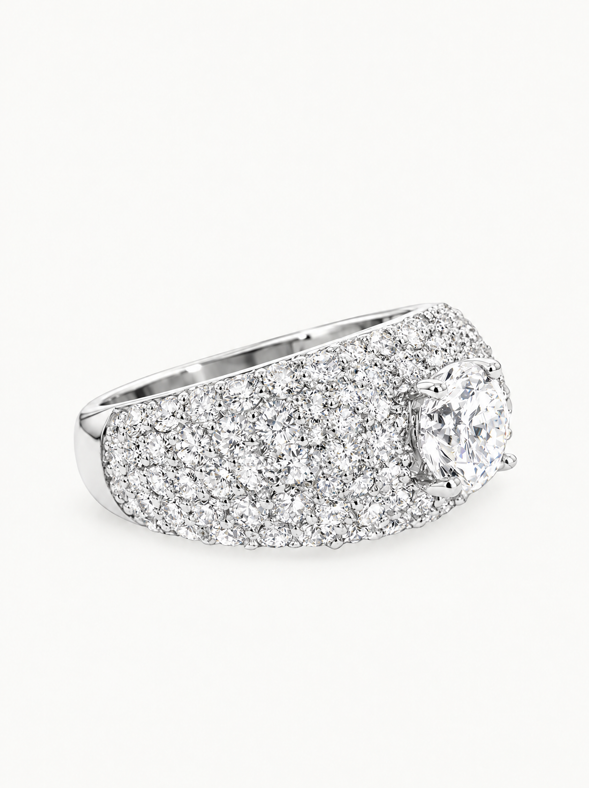 3.00 ctw Round Micro Pave Lab-Grown Diamond Dome Ring in 14K white gold, front view — Bow Tie Lab Diamonds