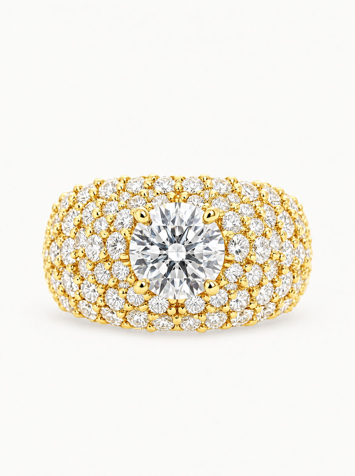 3.00 ctw Round Micro Pave Lab-Grown Diamond Dome Ring in 14K yellow gold, front view — Bow Tie Lab Diamonds