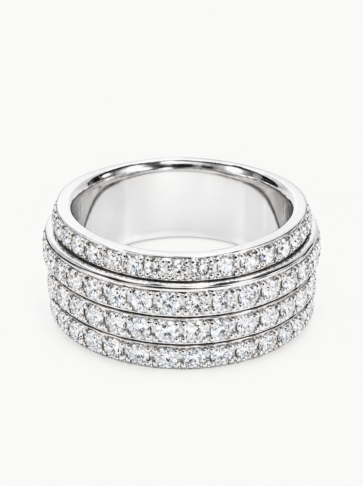 3.00 ctw Eternity Pave Lab-Grown Diamond Multi Layered Band in 14K white gold, angled side view — Bow Tie Lab Diamonds