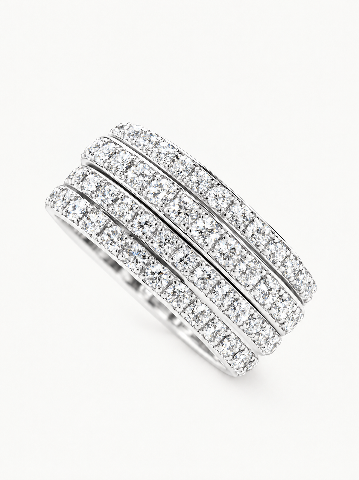3.00 ctw Eternity Pave Lab-Grown Diamond Multi Layered Band in 14K white gold, angled side view — Bow Tie Lab Diamonds