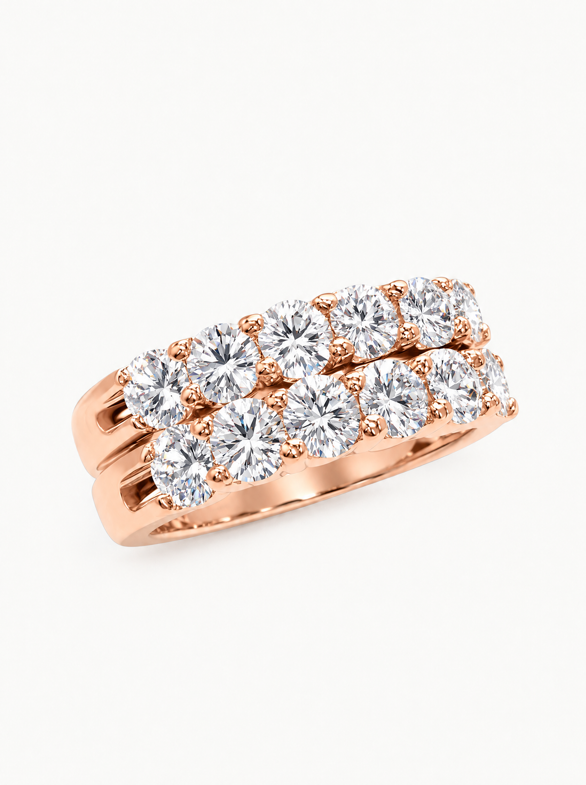 3.00 ctw Round 12-Stones Pave Lab-Grown Diamond Double-Row Band in 14K rose gold, front view — Bow Tie Lab Diamonds