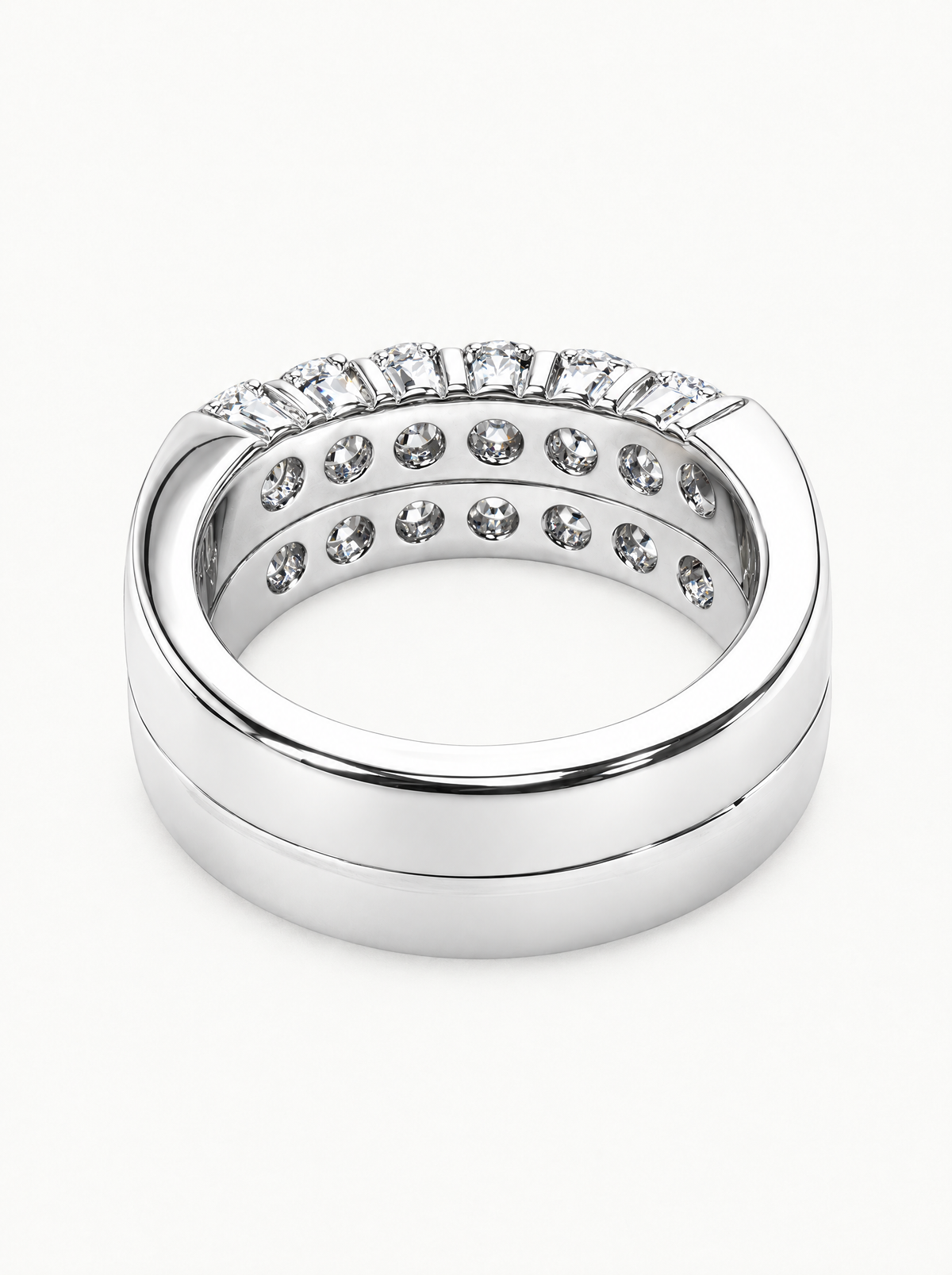3.00 ctw Round 12-Stones Pave Lab-Grown Diamond Double-Row Band in 14K white gold, front view — Bow Tie Lab Diamonds