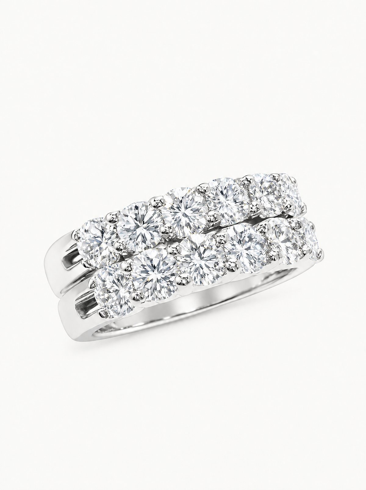 3.00 ctw Round 12-Stones Pave Lab-Grown Diamond Double-Row Band in 14K white gold, front view — Bow Tie Lab Diamonds