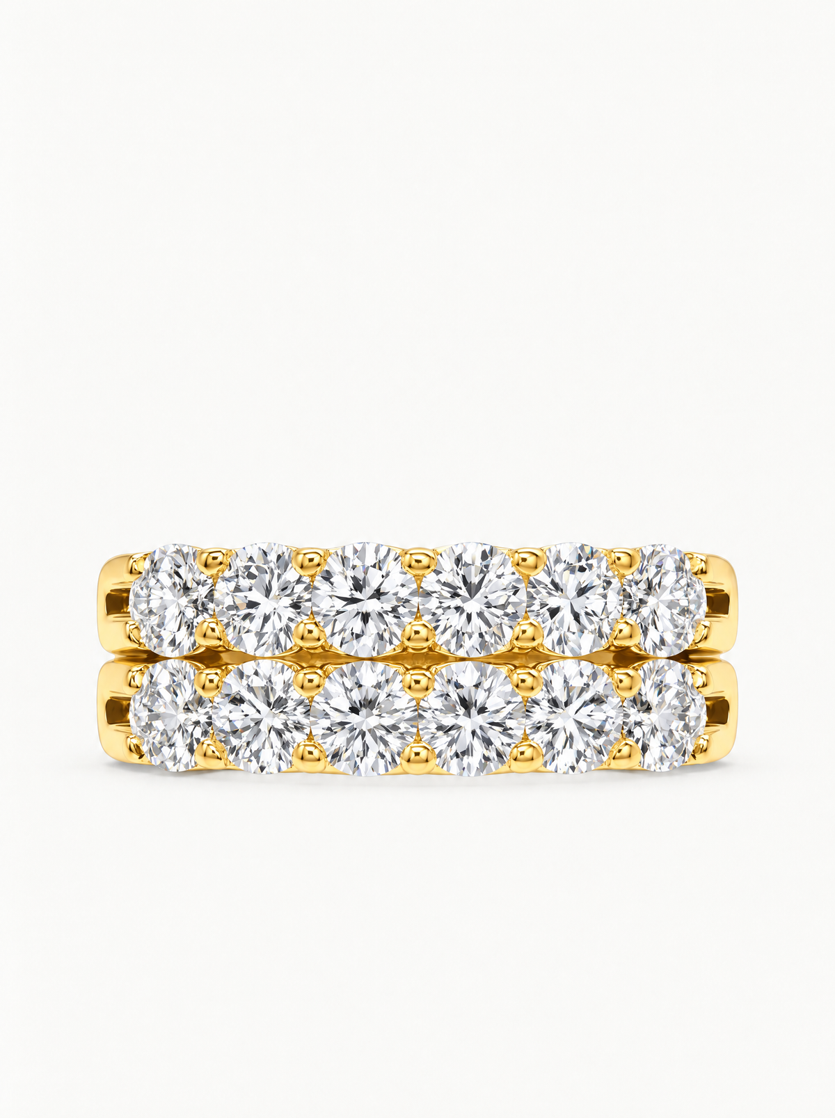 3.00 ctw Round 12-Stones Pave Lab-Grown Diamond Double-Row Band in 14K yellow gold, front view — Bow Tie Lab Diamonds