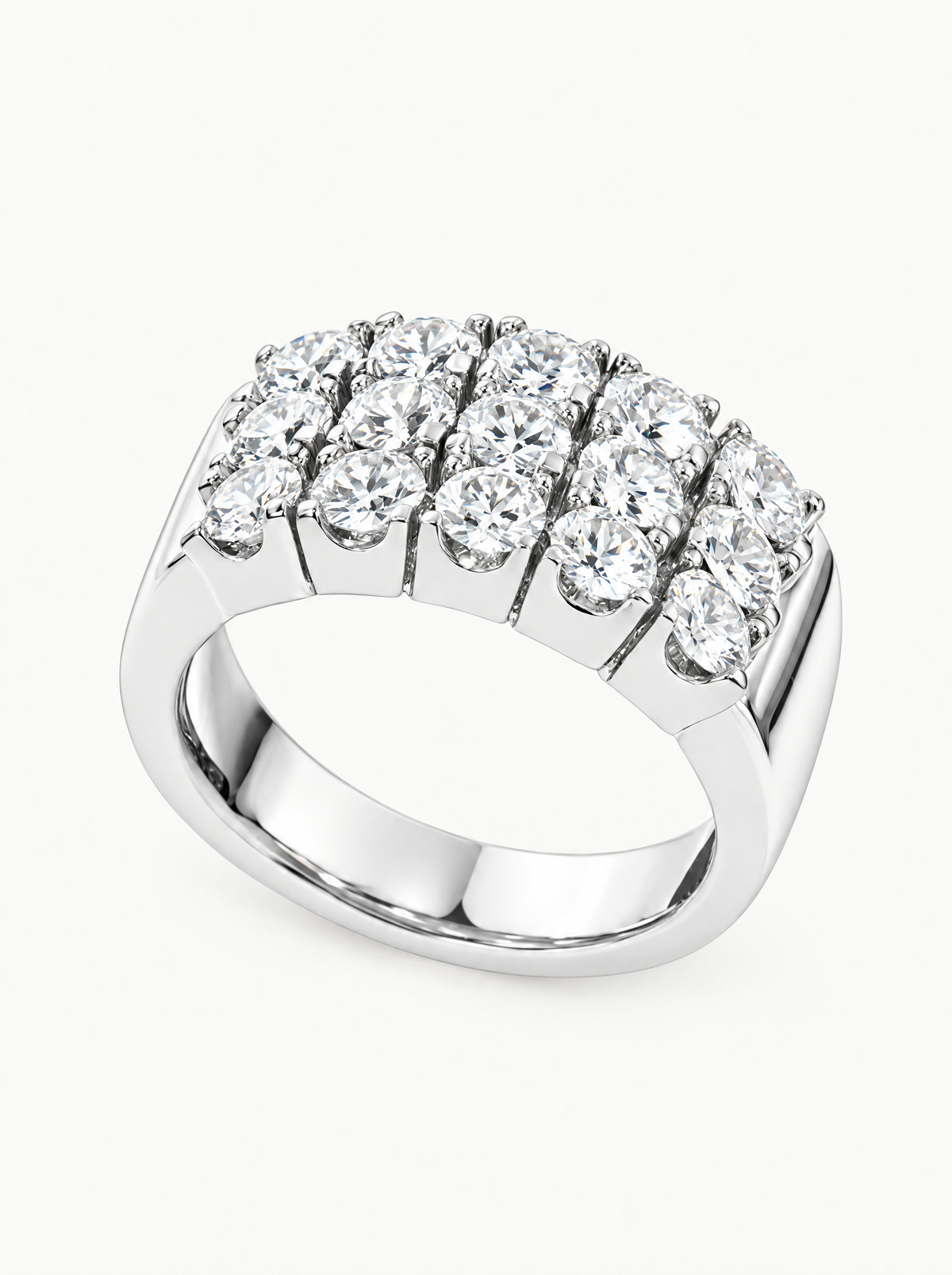 3.00 ctw Round Three-Row Pave Lab-Grown Diamond Band in 14K white gold, front view — Bow Tie Lab Diamonds