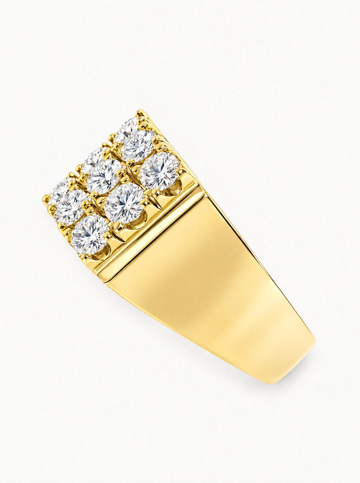 3.00 ctw Round Three-Row Pave Lab-Grown Diamond Band in 14K yellow gold, angled side view — Bow Tie Lab Diamonds