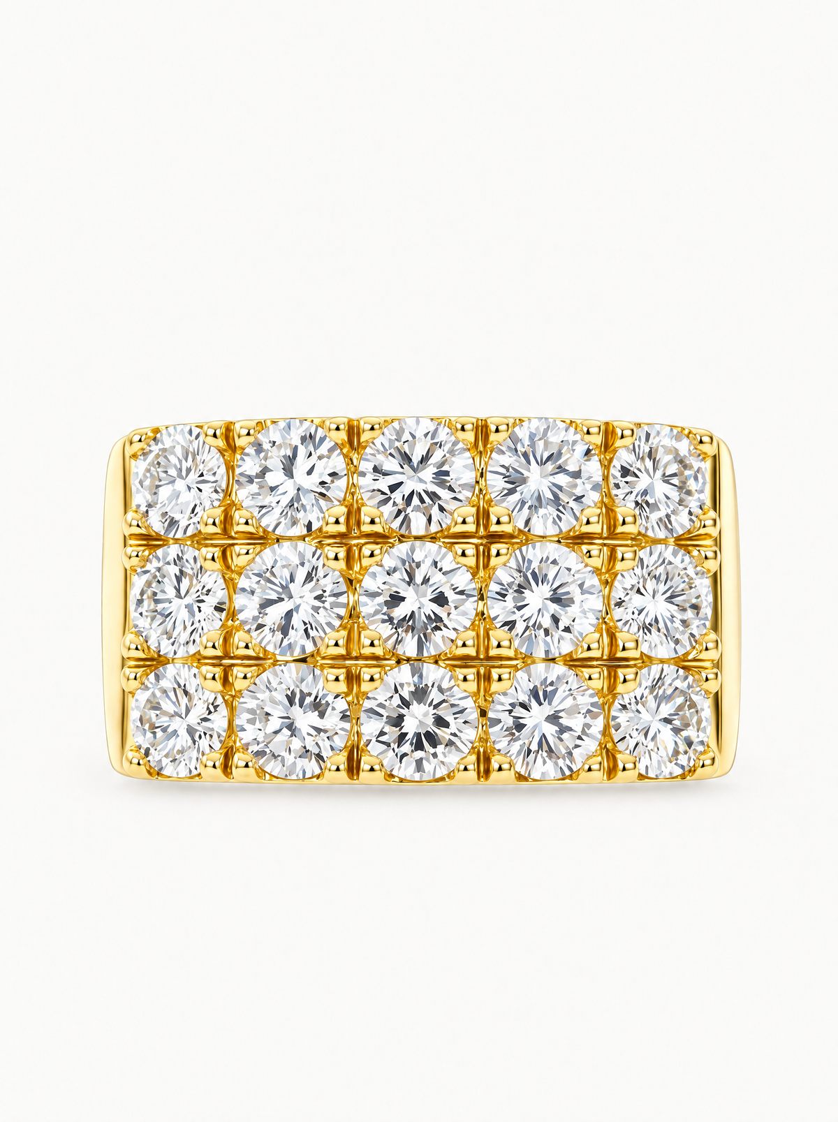 3.00 ctw Round Three-Row Pave Lab-Grown Diamond Band in 14K yellow gold, front view — Bow Tie Lab Diamonds