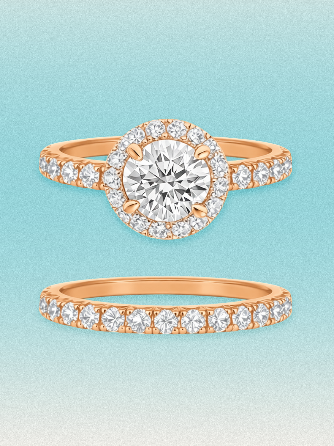 3.20 ctw Round Halo Pave Lab Grown Diamond Bridal Set