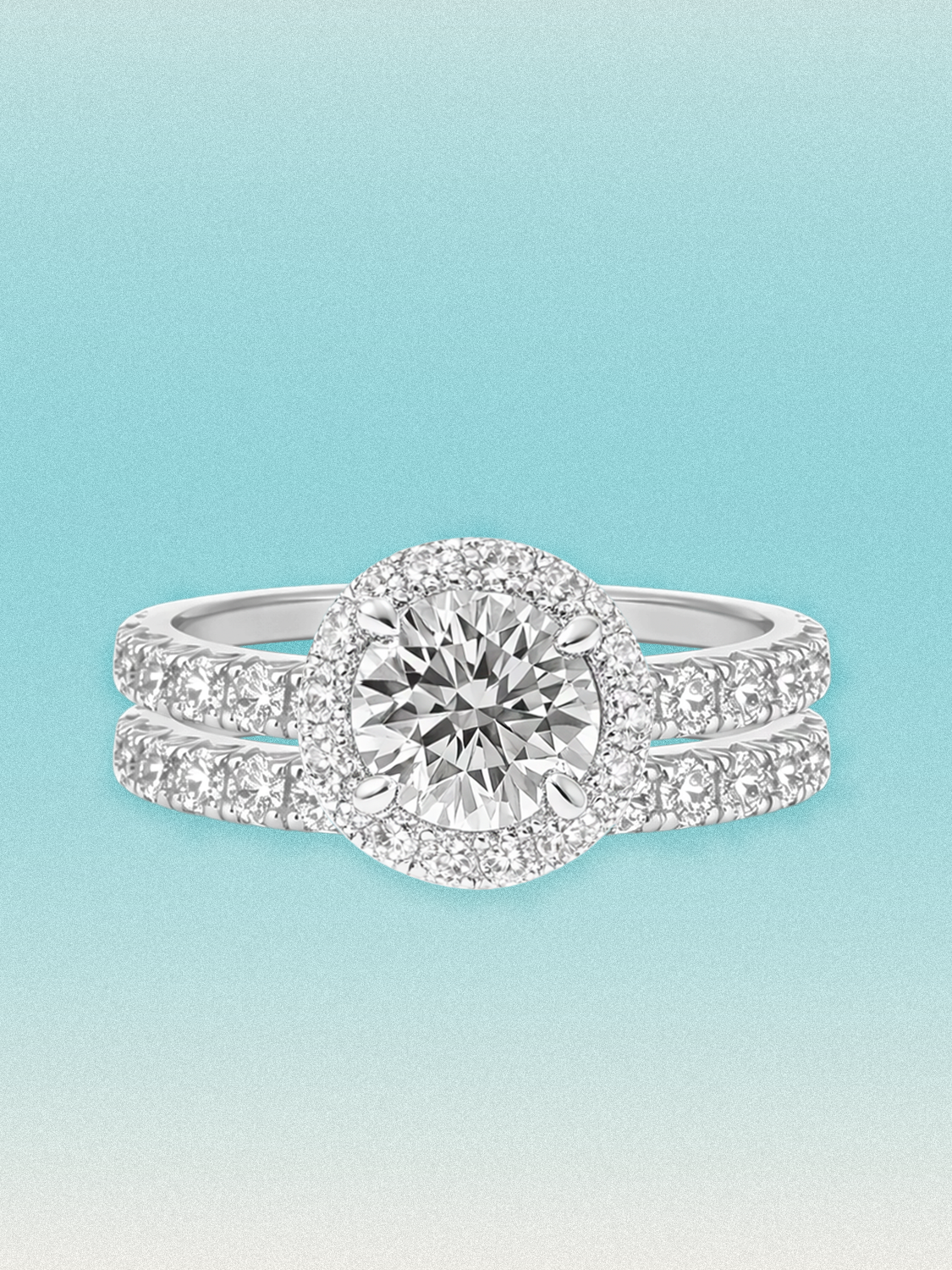 3.20 ctw Round Halo Pave Lab Grown Diamond Bridal Set