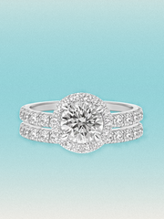 3.20 ctw Round Halo Pave Lab Grown Diamond Bridal Set