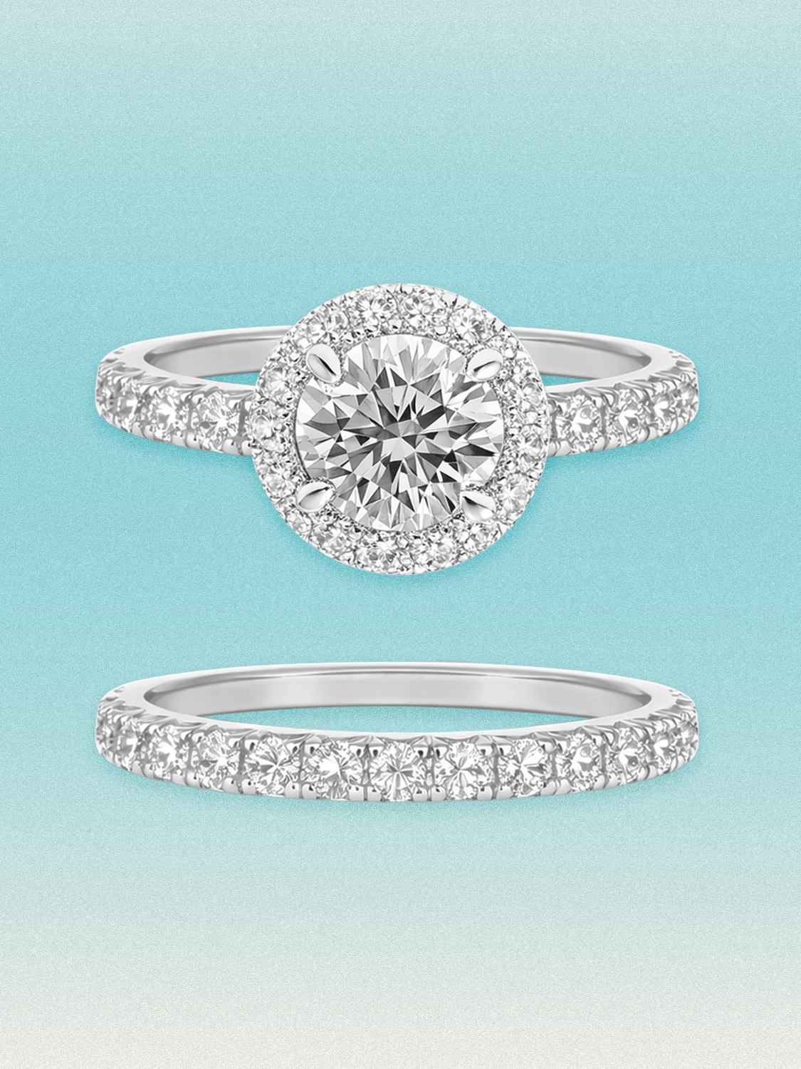 3.20 ctw Round Halo Pave Lab Grown Diamond Bridal Set