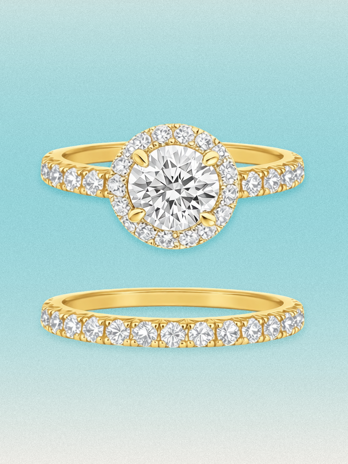 3.20 ctw Round Halo Pave Lab Grown Diamond Bridal Set