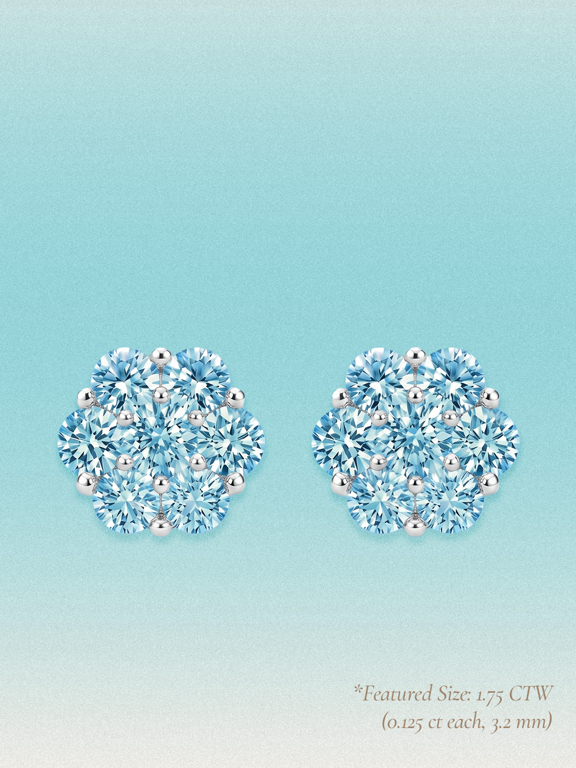 Blue Lab Diamond 14-Stones Flower Cluster Lab Grown Diamond Stud Earrings