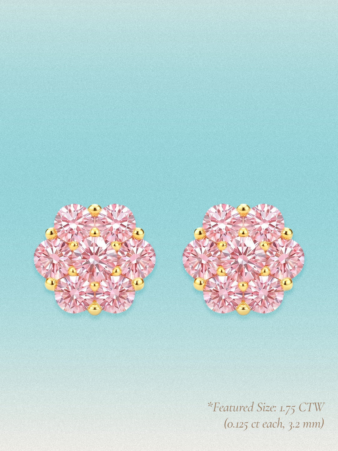 Pink Lab Diamond 14-Stones Flower Cluster Lab Grown Diamond Stud Earrings