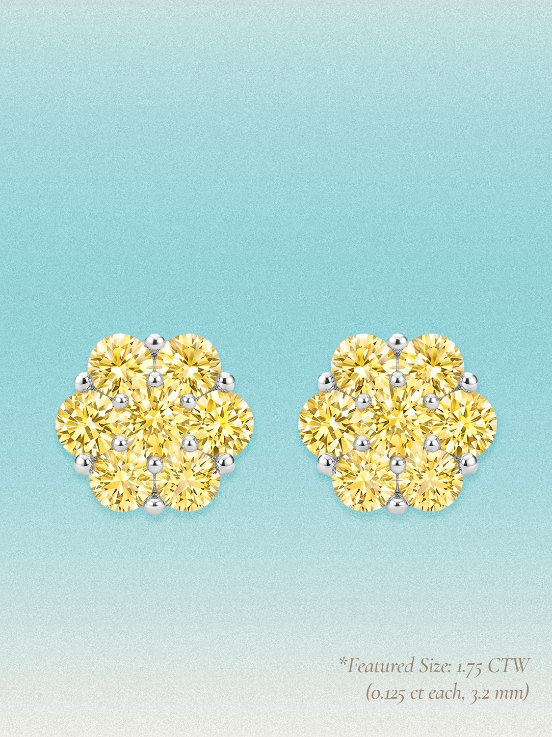 Yellow Lab Diamond 14-Stones Flower Cluster Lab Grown Diamond Stud Earrings