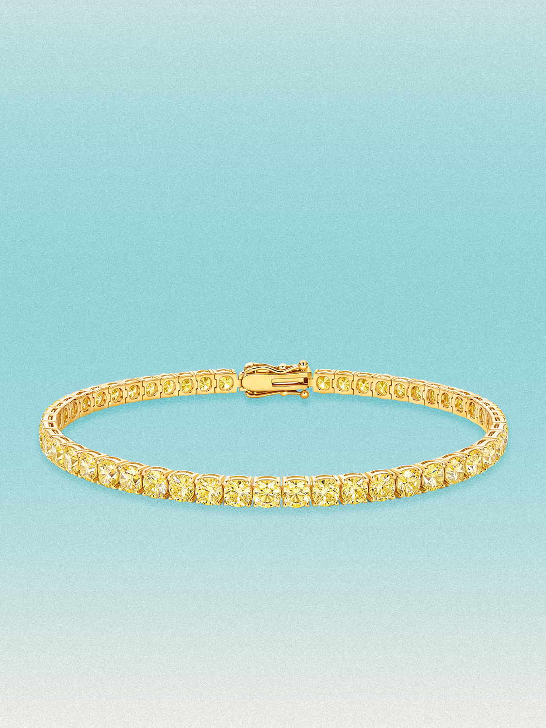 Bow Tie Lab Diamonds Fancy Yellow 3.4mm (7.20 ctw) Round 4-Prong lab-grown diamond tennis bracelet — 48 round yellow lab-grown diamonds, 7.20 ctw total, 7-inch, shown in 14K yellow gold.