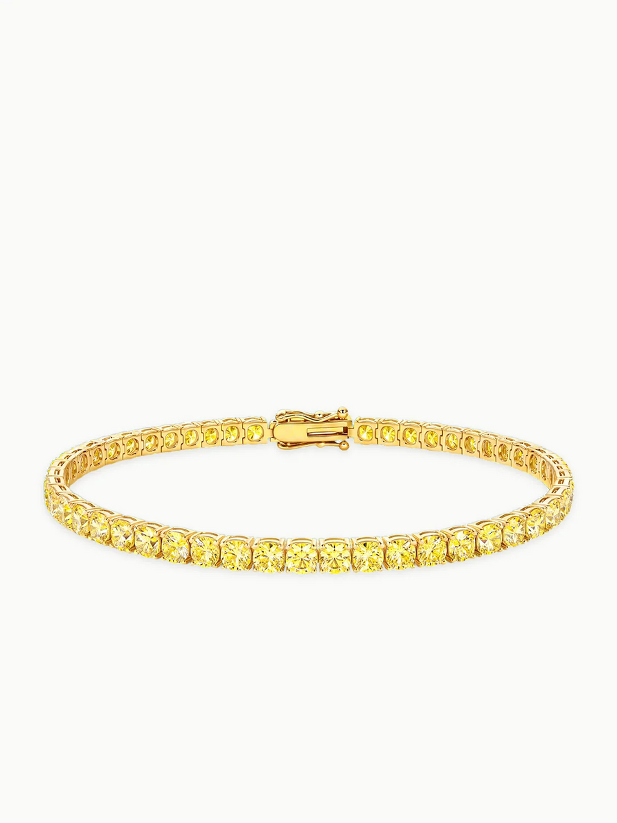 Fancy Yellow 3.4mm (7.20 ctw) Round 4-Prong Lab Grown Diamond Tennis Bracelet