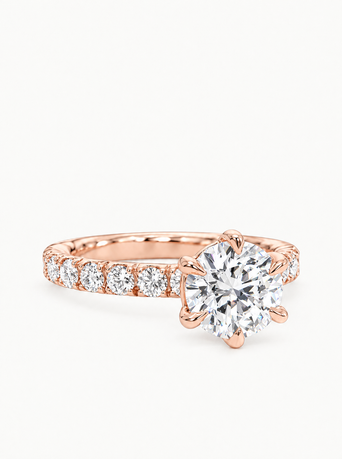 3.50 ctw Round Pave Rope Lab-Grown Diamond Engagement Ring in 14K rose gold, front view — Bow Tie Lab Diamonds