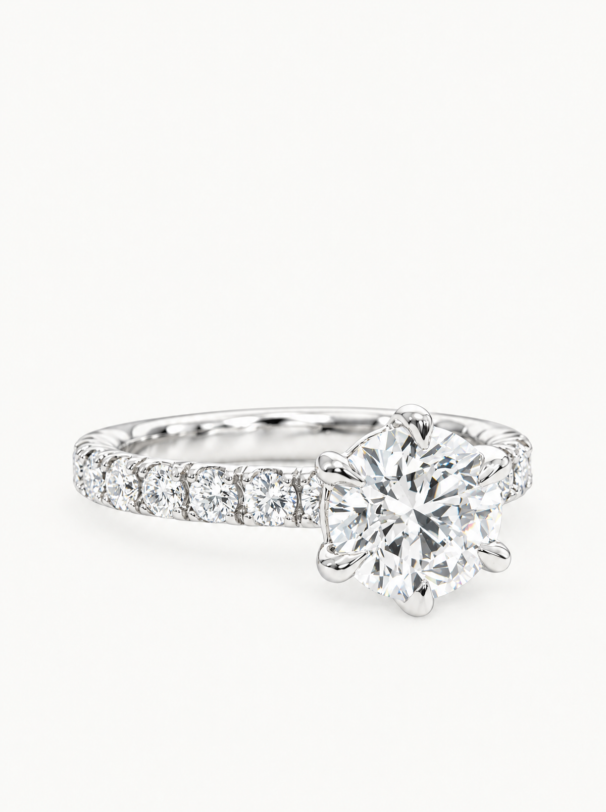 3.50 ctw Round Pave Rope Lab-Grown Diamond Engagement Ring in 14K white gold, front view — Bow Tie Lab Diamonds
