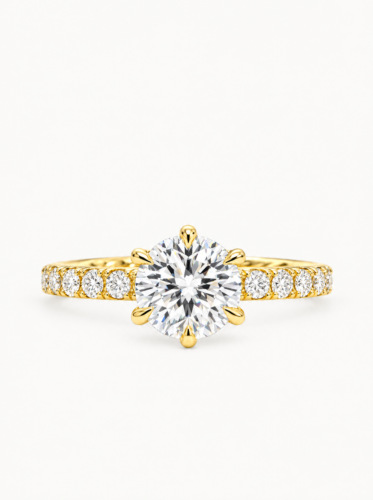 3.50 ctw Round Pave Rope Lab-Grown Diamond Engagement Ring in 14K yellow gold, front view — Bow Tie Lab Diamonds
