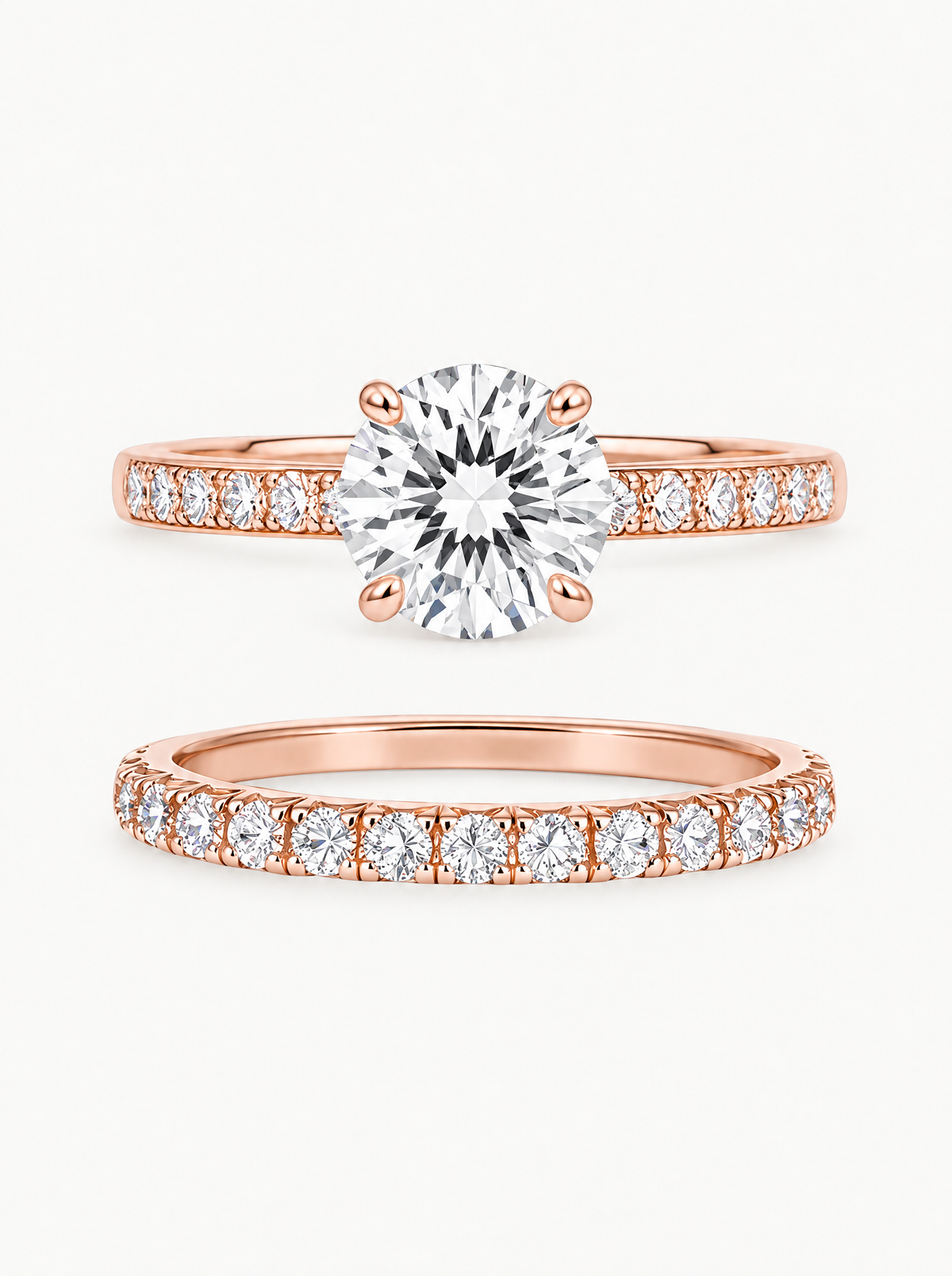 3.50 ctw Round Pave Lab-Grown Diamond Bridal Set in 14K rose gold, front view — Bow Tie Lab Diamonds