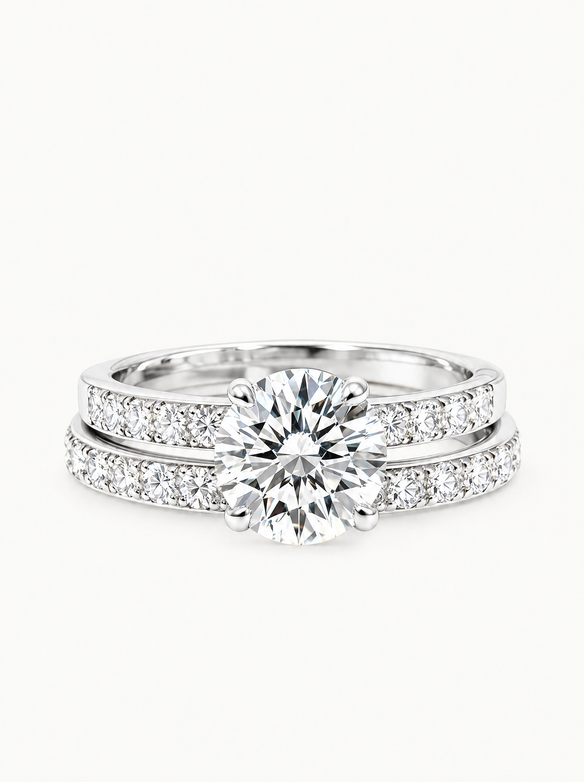 3.50 ctw Round Pave Lab-Grown Diamond Bridal Set in 14K white gold, front view — Bow Tie Lab Diamonds