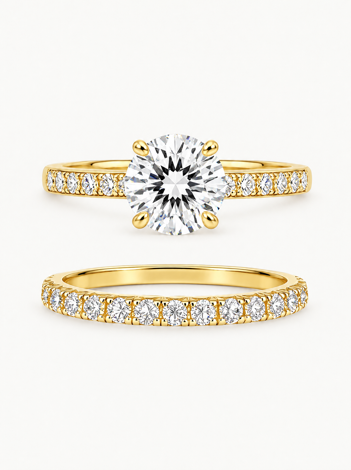 3.50 ctw Round Pave Lab-Grown Diamond Bridal Set in 14K yellow gold, front view — Bow Tie Lab Diamonds