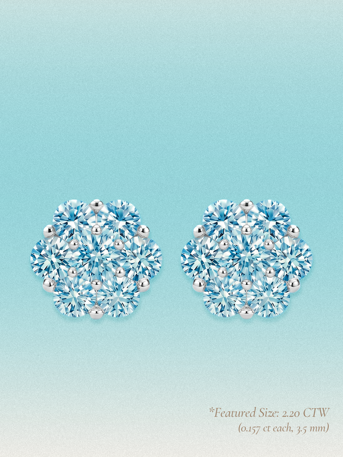 Blue Lab Diamond 14-Stones Flower Cluster Lab Grown Diamond Stud Earrings