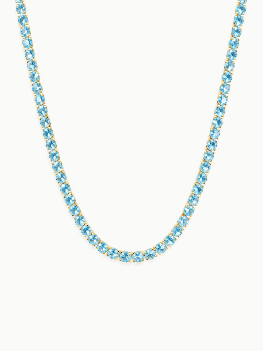 Fancy Blue 3.5mm (18.00-25.00 ctw) Round 4-Prong Lab Grown Diamond Tennis Necklace
