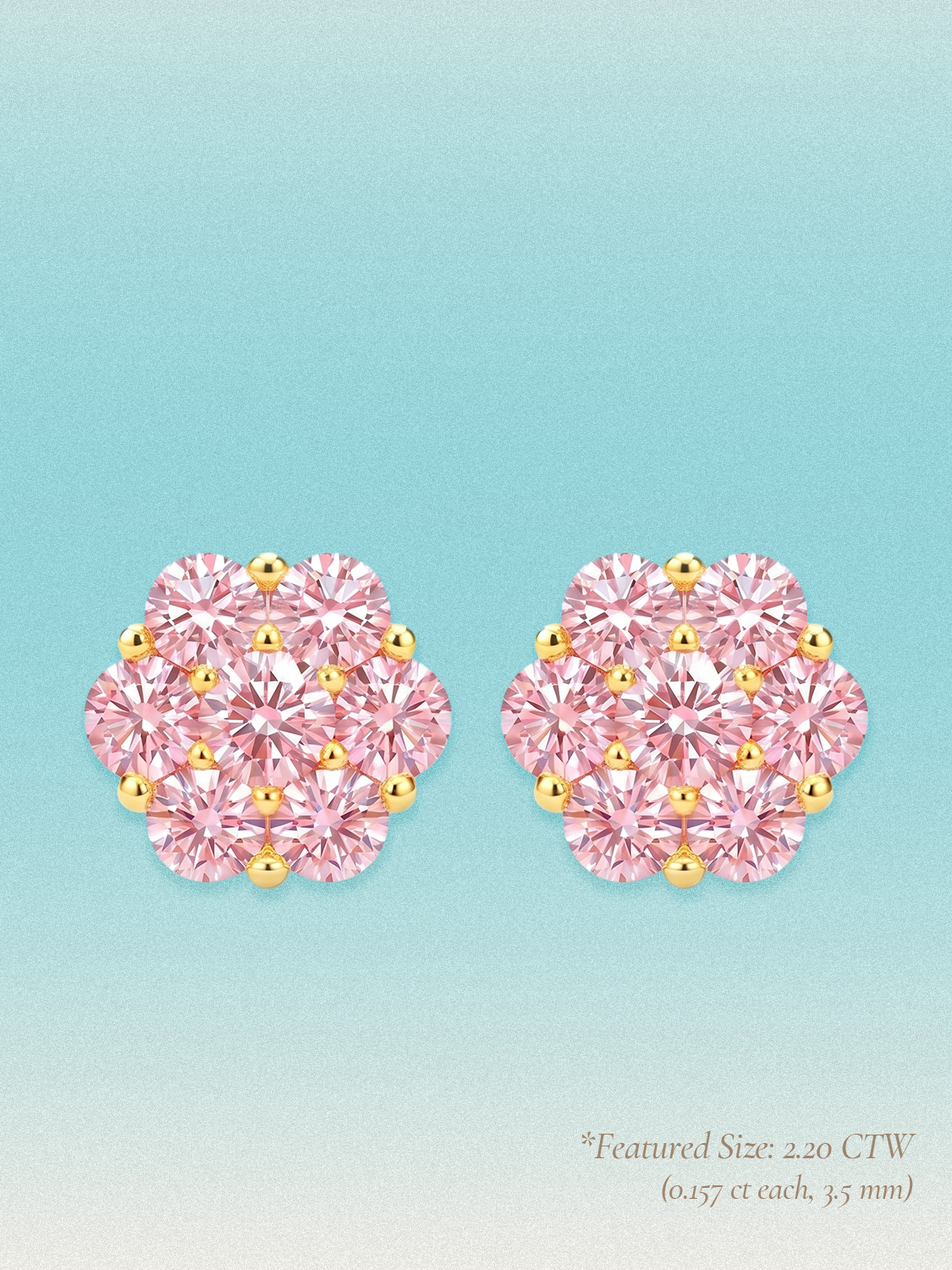 Pink Lab Diamond 14-Stones Flower Cluster Lab Grown Diamond Stud Earrings