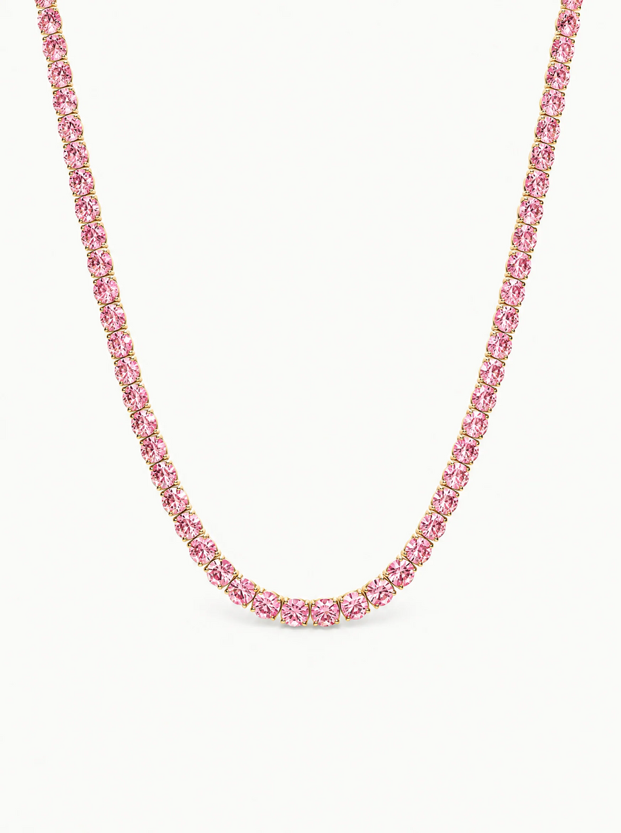 Fancy Pink 3.5mm (18.00-25.00 ctw) Round 4-Prong Lab Grown Diamond Tennis Necklace