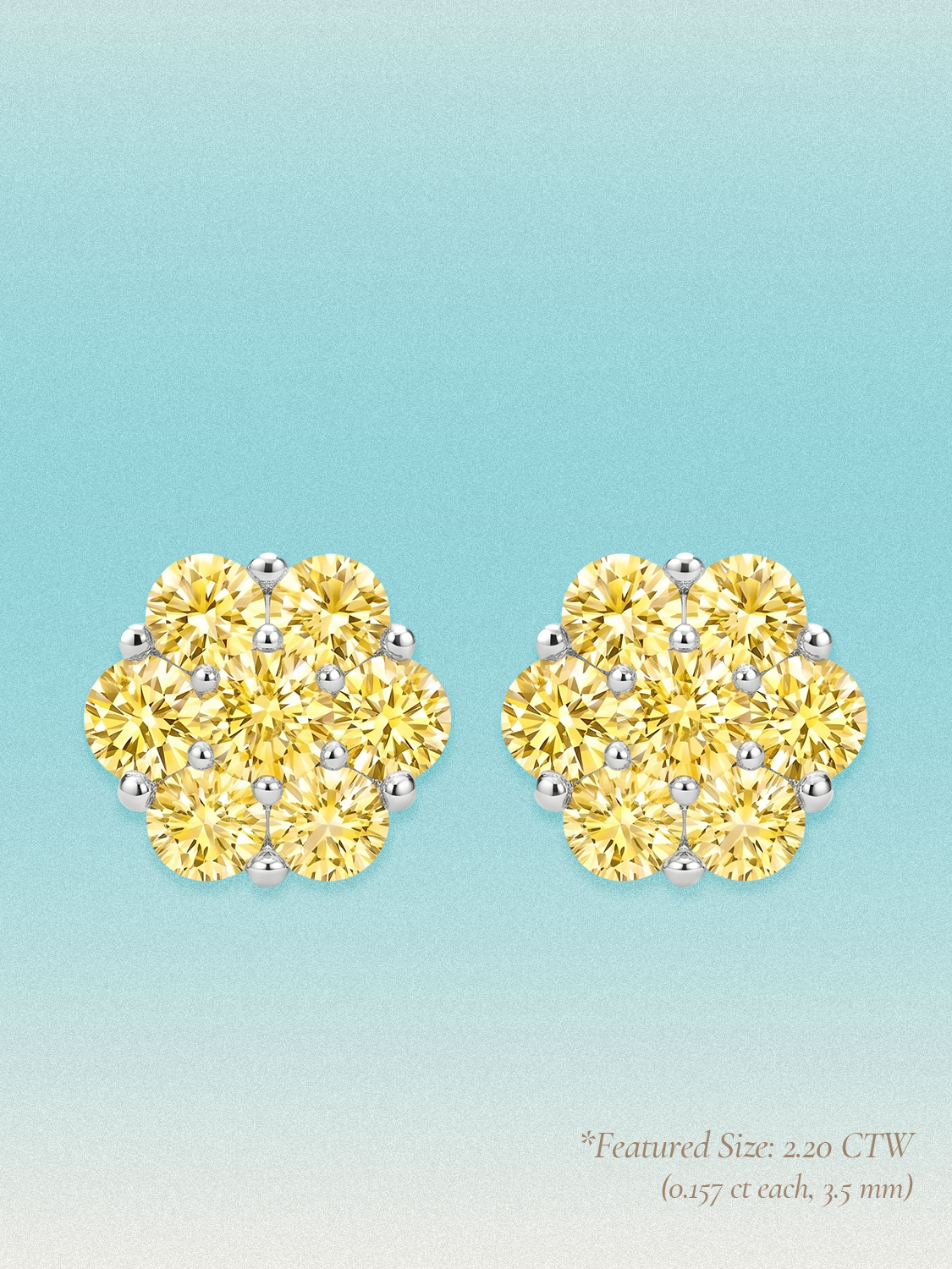 Yellow Lab Diamond 14-Stones Flower Cluster Lab Grown Diamond Stud Earrings
