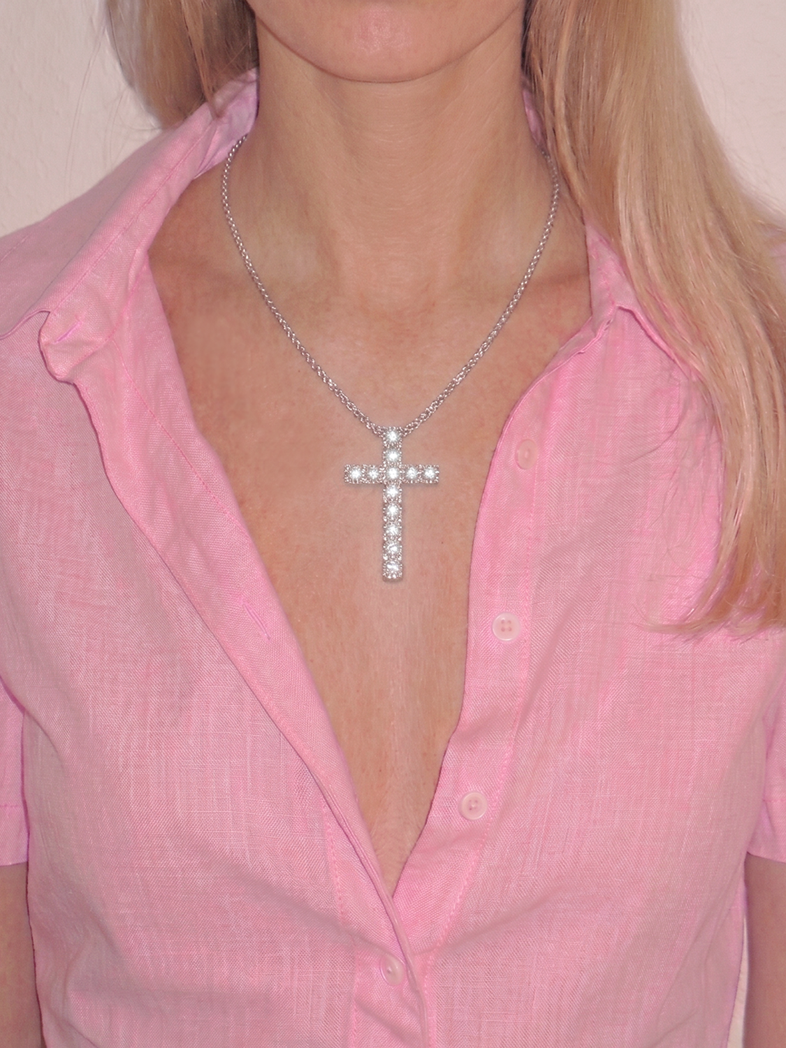 3.60 ctw Cross Round Lab Grown Diamond Pendant Necklace