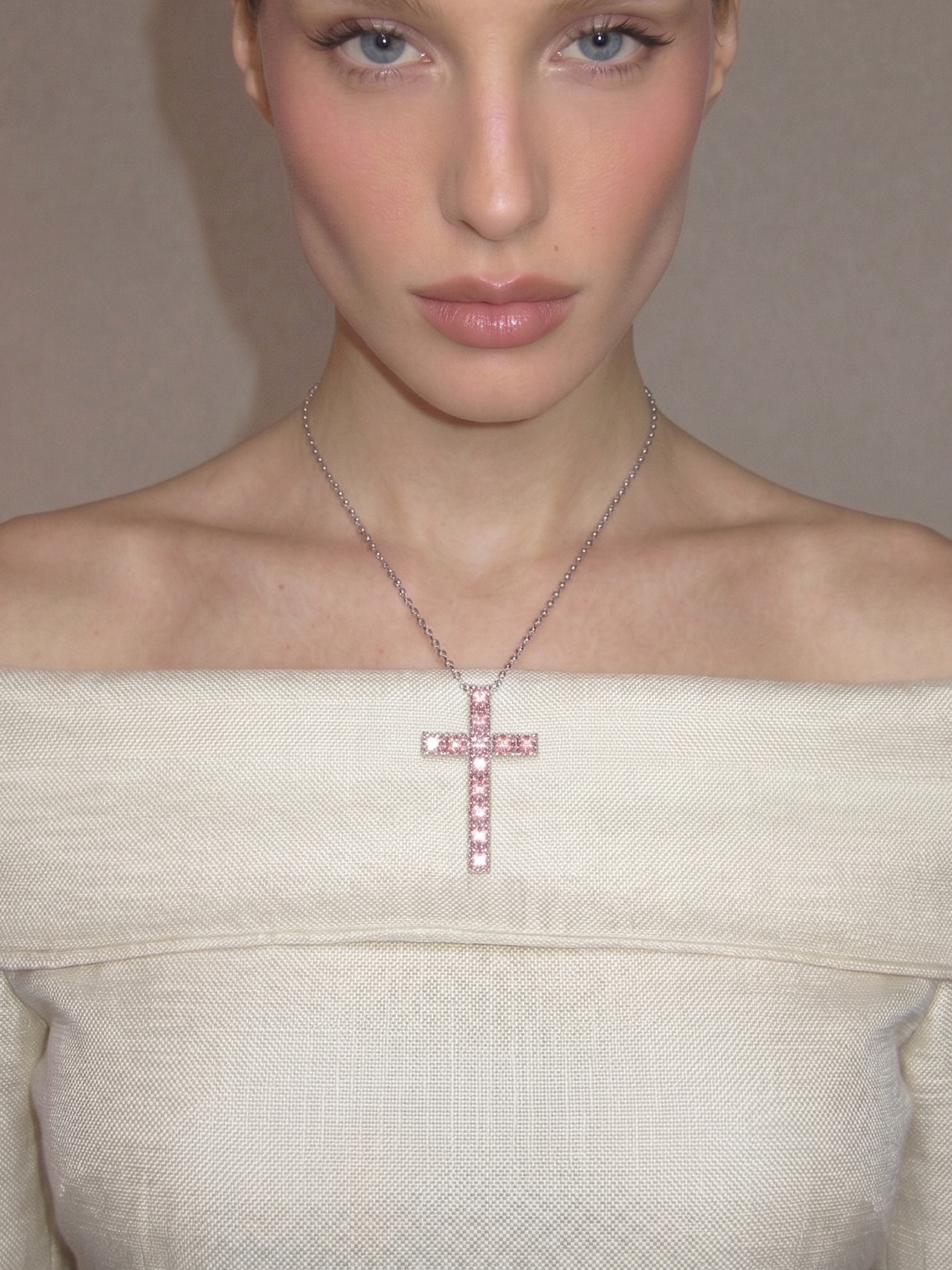 3.60 ctw Fancy Pink Cross Round Lab Grown Diamond Pendant Necklace
