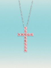 3.60 ctw Fancy Pink Cross Round Lab Grown Diamond Pendant Necklace